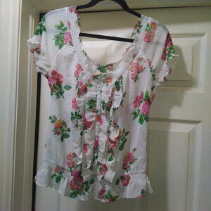 Hollister Floral Ruffle Blouse - White and Pink